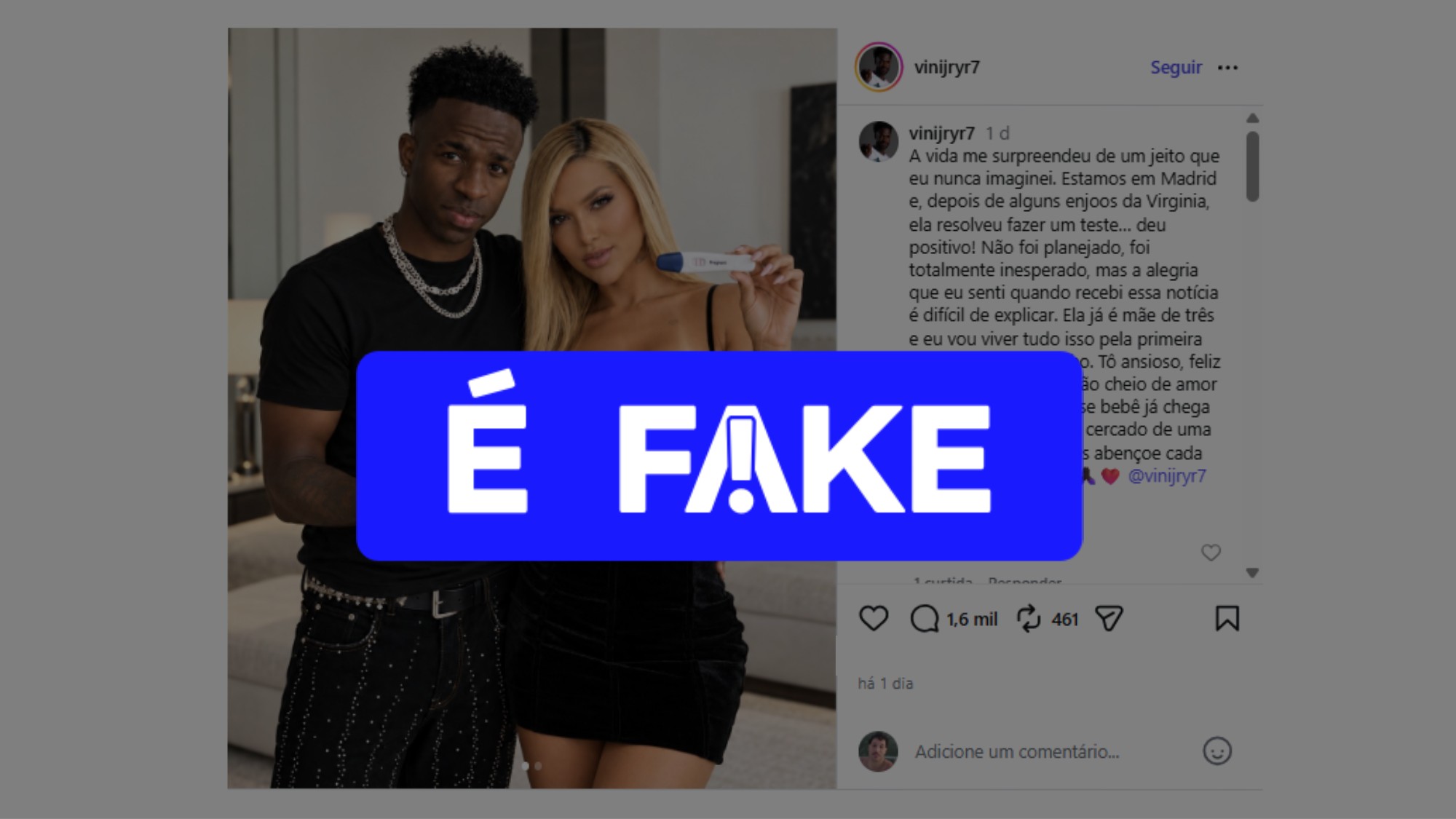 É #FAKE que Virginia Fonseca e Vini Jr. postaram fotos
